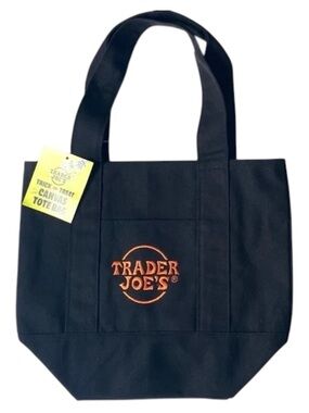 🔥Black & Orange Trader Joe's Mini Canvas Tote Bag. NWT